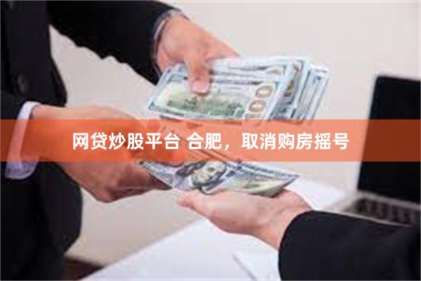 网贷炒股平台 合肥，取消购房摇号