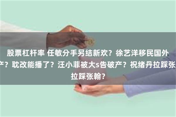 股票杠杆率 任敏分手另结新欢？徐艺洋移民国外待产？耽改能播了？汪小菲被大s告破产？祝绪丹拉踩张翰？